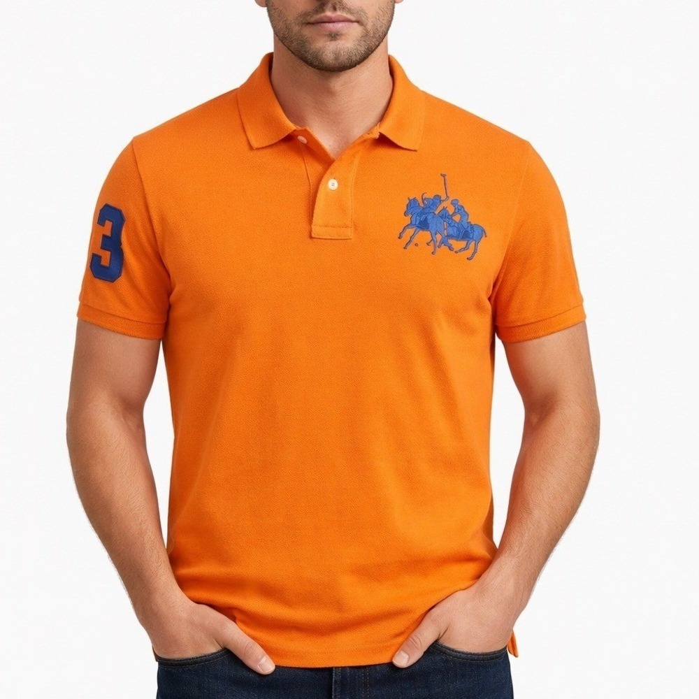 Polo Ralph Lauren Shirt Mens XL Blue Big‎ Pony Logo Bright Orange Green 3 Sleeve